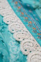 Printed cyan dupatta with 4 side lace border from Eid collection