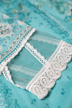 Cyan lawn sleeve with intricate lace finishing