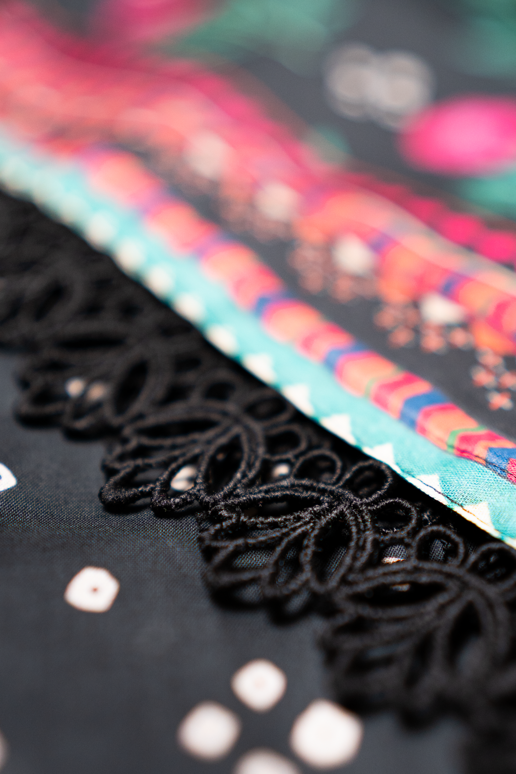 Printed black dupatta with 4 side lace border from Midnight Noir Eid collection