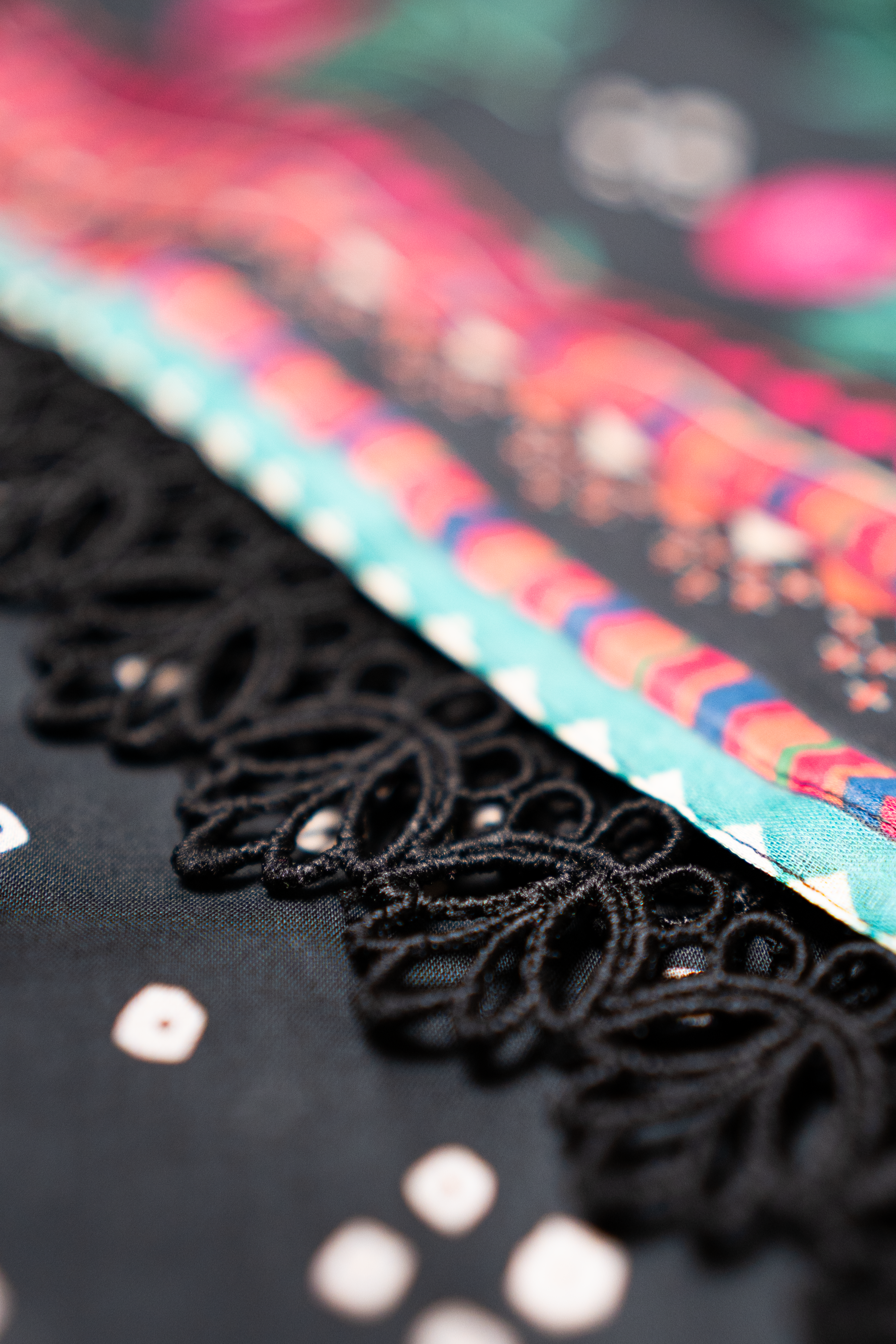 Printed black dupatta with 4 side lace border from Midnight Noir Eid collection