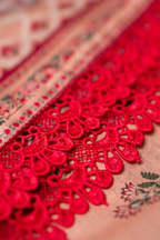 Printed peach dupatta with 4 side lace border from Eid collection