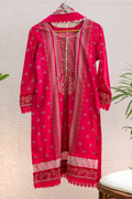 Rouge Élan bold pink luxury Eid pret by Eviline Couture with statement lacework and printed dupatta