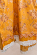Daman work view and Premium mustard lawn fabric with warm floral print accents
