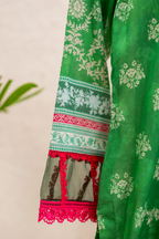 Apple green lawn sleeve with intricate lace finishing